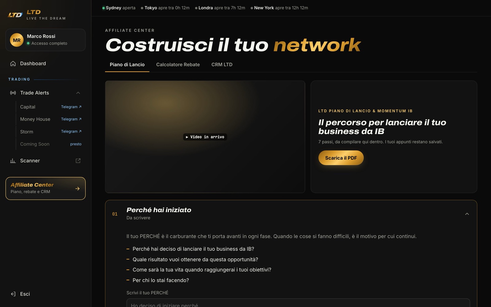Schermata della piattaforma LTD Legacy: Affiliate Center