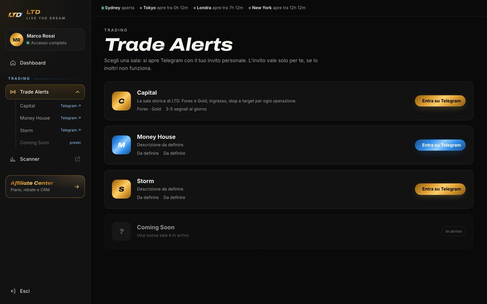 Schermata della piattaforma LTD Legacy: Trade Alerts